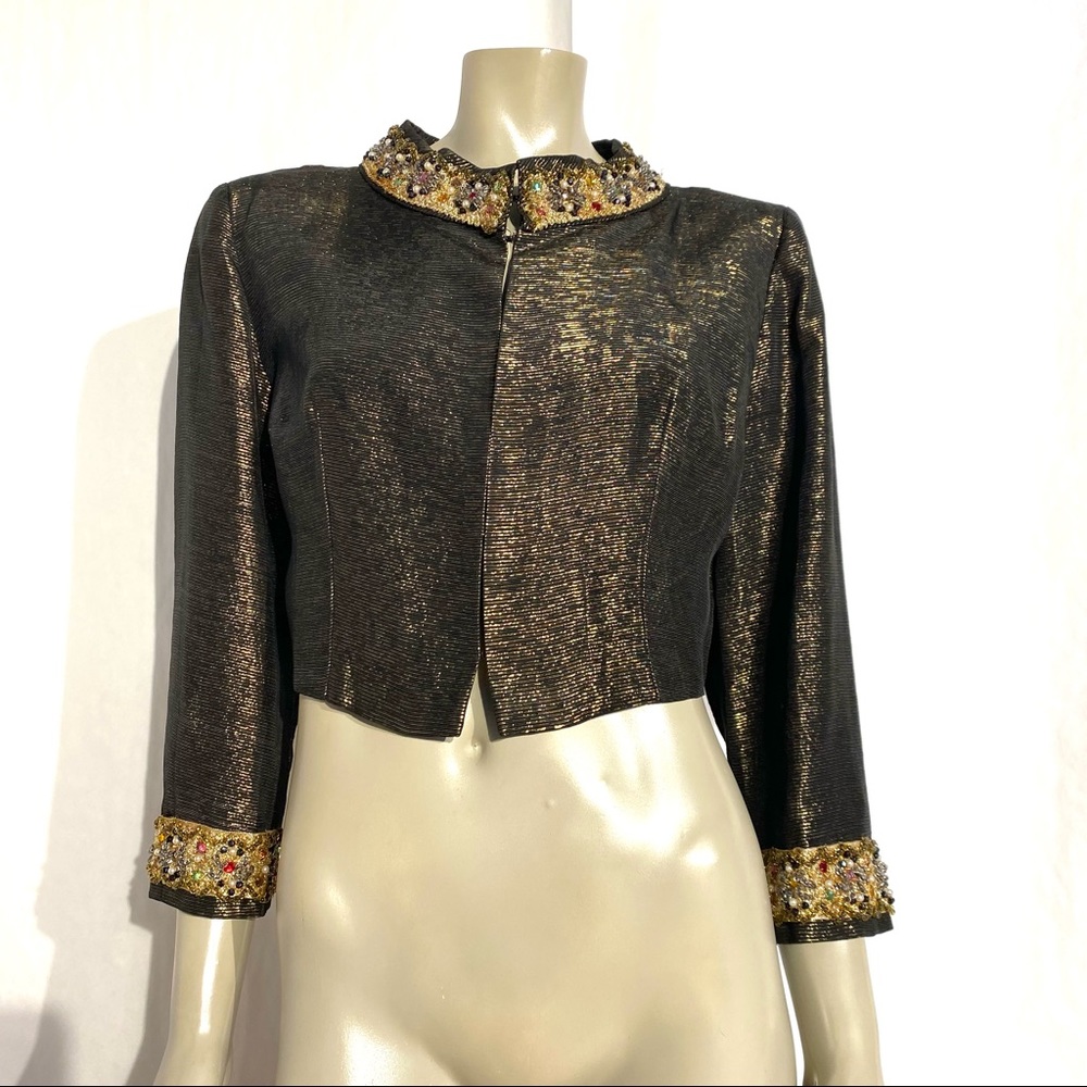 Vintage Golden Cropped Jacket With Beads